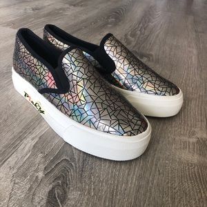 Pinky Silver Holographic Metallic Slip On Sneakers